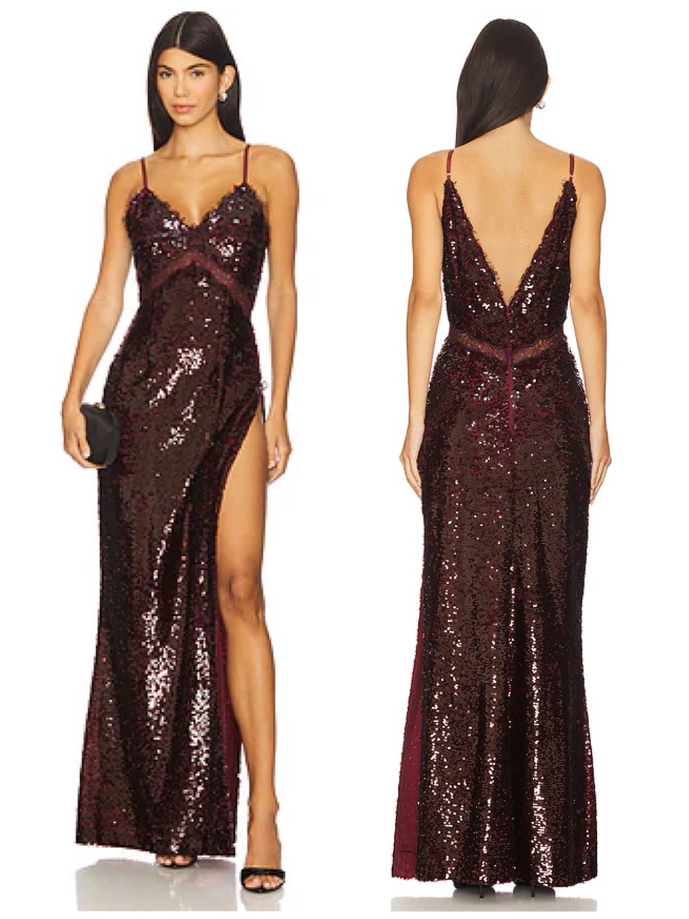 NWT La Fuori Julia Slip Dress in Dark Maroon Sequin Long Maxi Women’s Size XS